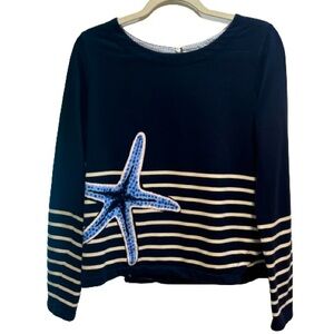 NWOT Crown + Ivy Beaded Starfish Top Navy Blue Size S/M